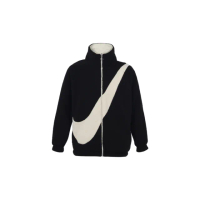 【NIKE 耐吉】W Nike Swoosh LOGO 黑白大勾 搖粒絨 雙面穿 DC5138-010(風衣 絨毛羔 羊毛 刺繡 外套)