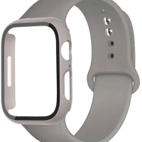 Case+Silicone Strap For Apple Watch Band 44mm 40mm 45mm 41mm 44 mm full PC Protector case+bracelet iwatch series se 7 4 5 6 8 9