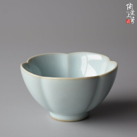 陶愛上瓷原產地汝窯汝瓷天青釉玉蘭杯大容量花口單杯中式純色茶盞