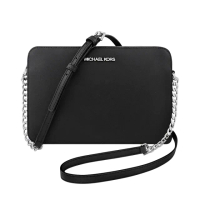 【Michael Kors】Jet Set Item 銀釦防刮皮革方形鍊帶斜背包(黑色)