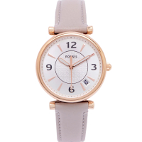 【FOSSIL】甜美風格款皮革材質錶帶手錶-銀色面x鉛灰色系/34mm(ES5161)