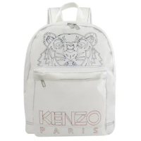 【KENZO】經典LOGO電繡虎頭厚帆布手提旅用包後背包(白 大款)