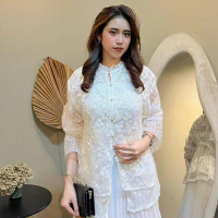 Dreamtoinfinity.id - Raya Blouse Anggun Lace Brokat Lembut & Tulle Bordir Elegan Tali Adjustable 2 G