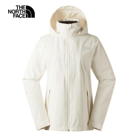 【The North Face 官方旗艦】北面女款米白色防水透氣可調節收納連帽衝鋒衣｜88FYQLI