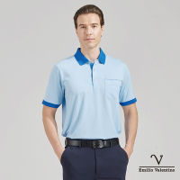【Emilio Valentino范倫鐵諾】男裝吸排涼感彈性短袖POLO衫-水藍(66-4V8132)
