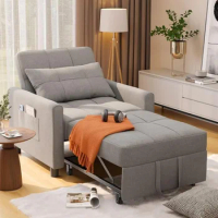 Sofa Chair Bed, Convertible Sofa Chair 3-in-1, Adjustable Sleeper Chair Pullout Sofa Bed with Modern Linen Fabric,Grey Couch