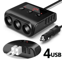 Kebdumei 8.5A 4 Usb Ports Car Charger Quick Charge 3.0 Cigarette Lighter Adapter, 120W 12V/24V 3-Socket Power Splitter Dc Outlet