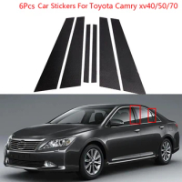 6Pcs Car Window Door Column B C Pillar Post Cover Trim Black Mirror Effect PC Stickers For Toyota Camry XV40 XV50 XV70 2006-2022