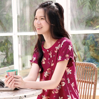 華歌爾睡衣-家居系列 M-L純棉日系花卉印花洋裝(寶石紅) LWZ36831RE