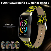 Leather Strap For Huawei Band 6 Leopard Pattern Bracelet Replacement Wristband for Honor Band 6 Watchband strap