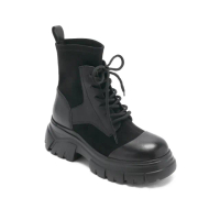 【steve madden】TWCAROL 率性拼接綁帶短靴(黑色)