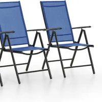 Folding Patio Dining Chairs Set of 4 Adjustable Outdoor Sling Chairs Aluminum &amp; Iron Reclining Chairs with Armrest for Lawn Deck