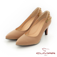 【CUMAR】尖頭金屬鍊條裝飾高跟鞋-奶茶色