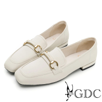 【GDC】韓系基本金屬釦舒適平底真皮樂福鞋-米色(224460-10)
