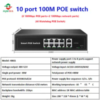 8 Port 10/100M PoE + 2 Port 100M Ethernet Uplink AI industrial poe switch
