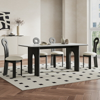 中古風實木餐桌椅2024新款巖板美式黑色白蠟木日式復古奶油系客廳