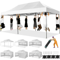 10x20 Heavy Duty Pop up Canopy Tent with 6 sidewalls, Outdoor Wedding Party Tents All Season Wind &amp; Waterproof Gazebo Roller Bag