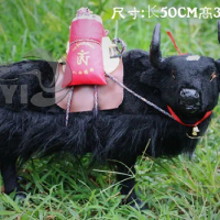 big 50x37cm simulation black yak toy plastic&amp;fur yak model home decoration birthday gift t043