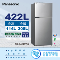 Panasonic 國際牌 422公升新一級能效智慧節能雙門變頻冰箱-晶漾銀(NR-B421TV-S)