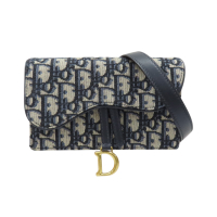 【二手名牌BRAND OFF】DIOR 迪奧 藍色 緹花帆布 Saddle 腰包