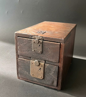 日本回流  明治時期老木箱  實木錢箱  包漿渾厚   上下