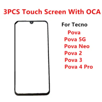 3PCS Front Screen For Tecno Pova 4 Pro 3 2 Neo 5G LE7 LF7n LG8n LD7 Touch Panel LCD Display Out Glass Replace Repair Part + OCA