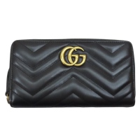 【二手名牌BRAND OFF】GUCCI 古馳 黑色 牛皮 GG MARMONT 拉鍊 長夾 443123
