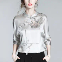2024 woman traditional chinese vintage blouse retro flower print hanfu top women qipao elegant oriental tang suit chinese blouse