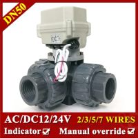 DN50 2“ UPVC L type Valve 3 Way Metal Gears Electric Water Valve, DC12V AC24V Motorized Ball Valve with for swiming pool supply