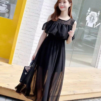 23 Spring Summer Autumn Korean Style Women's Chiffon Student Sweet Mid-Length Bohemian Beach Off-Sho