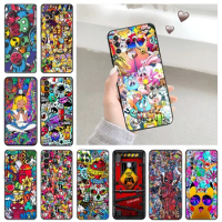 Soft Phone Cases For Samsung Galaxy A34 a54 A50 A70 A03S A40 A30 A20 A10E A01 A02 A04 Cartoon Graffiti Sticker Black Matte Cover