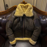 B3 Original Ecological Fur Integrated Winter Flight Jacket Cracked Retro Leather Coat Short Thickened Fur Coat