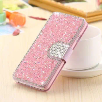 Luxury Full Body Bling Diamond Flip Leather Wallet Case For Iphone 8 7 6 6s Plus Silk Pattern Card Slot Stand Holder Cover
