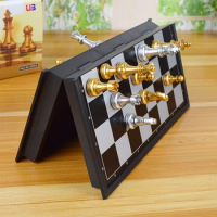 Folding Chess Set Gold Silver Travel Chess Board Game Sets Portable Chess Set Board Game Plastic for Children Adult Party