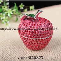 Delicious Crystal Fruit Apple Pewter Hinged Trinket Box Apple Shaped Painted Trinket Box Small Jewelry Container