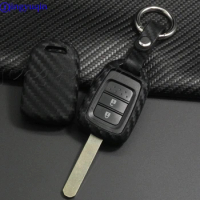 jingyuqin for Honda GREIZ Civic City XRV Vezel Fit key Set Remote Cover Carbon Silicone Car Key Case