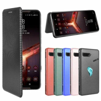 For Asus ROG Phone II ZS660KL Case Carbon Fiber Flip Leather Case For Asus ROG Phone 2 ZS660KL 2019 Asus I001DA Case Cover 6.59"