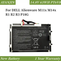 14.8V 63WH PT6V8 Laptop Battery for DELL Alienware M11x M14x R1 R2 R3 P18G T7YJR 8P6X6 08P6X6
