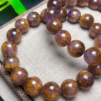 1 Pc Fengbaowu Natural Purple Phantom Quartz Rutilated Auralite 23 Bracelet Round Beads Reiki Healing Stone Women Men Jewelry