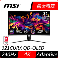 【MSI微星】MPG 321CURX QD-OLED 32型 240Hz 4K HDR曲面電競螢幕