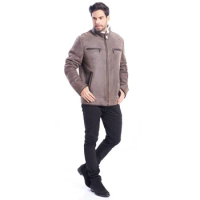 Denny&amp;Dora Classic Fashion Winter Leather Jacket - Brown Men's Bomber Flight Jacket, Short Style Parka Jacket with Fur