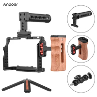 Andoer Camera Video Cage for Sony A7IV/ A7III/ A7II/ A7R III/ A7R II/ A7S II with Dual Cold Shoe Mounts 1/4-inch Threads