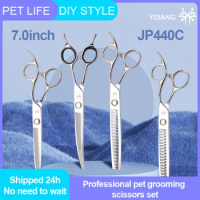 Yijiang Professional JP440C 7.0inch Pet Grooming Straight/Curved/Thinning/Chunker Scissors Set Petshop/Family Dog Grooming