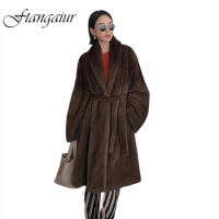 Ftangaiur Winter Coat For Women Import Swan Velvet Mink Fur Coat Women's Turn-Down Collar Bathrobe style Real Mink Fur Coats