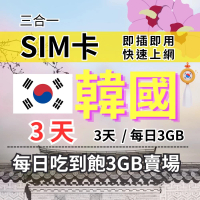 【CPMAX】韓國旅遊上網 3天每日3GB 高速流量 SKT/KT電信(韓國上網 SIM25)