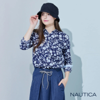 【NAUTICA】女裝 時尚休閒花卉動物圖騰長袖襯衫(藍色)