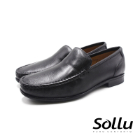【Sollu】真皮車縫軟彈力樂福低跟皮鞋 男鞋(黑)