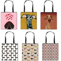 Woman Fashion Multi-function Women Handbag Foldable Reusable Casual Canvas shopping Bag 3D Puppy Dachshund Print Shoulder bag