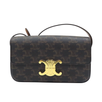 【二手名牌BRAND OFF】CELINE 賽琳 棕色 Triomphe帆布 牛皮 Claude 肩背包 194142CUZ.04LU