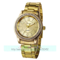 100pcs/lot fashion geneva alloy crystal watch wrap quartz casual rhinestone steel wrist watch wholesale casual clock wholesale